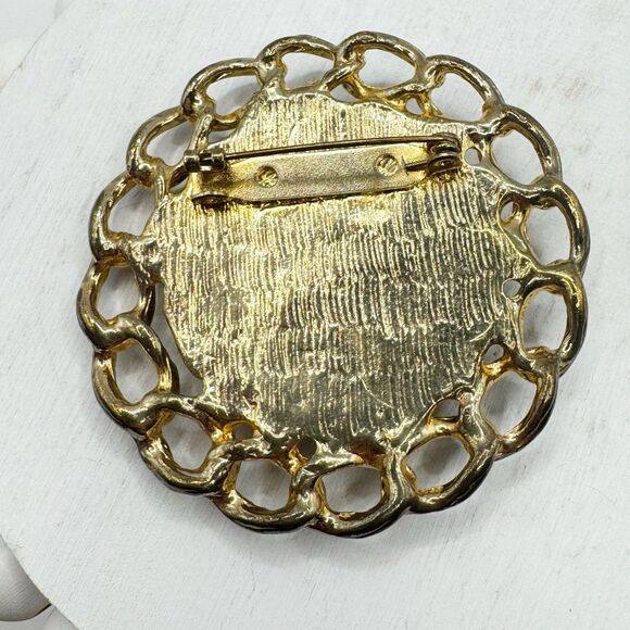 Colorful Cabochon Brooch Moghul Style Large Chain Edge Statement Pin - Picture 8 of 9